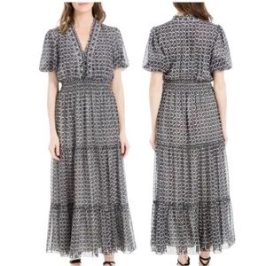 Women's Max Studio Georgette Smocked Maxi Dress Black White Size Small